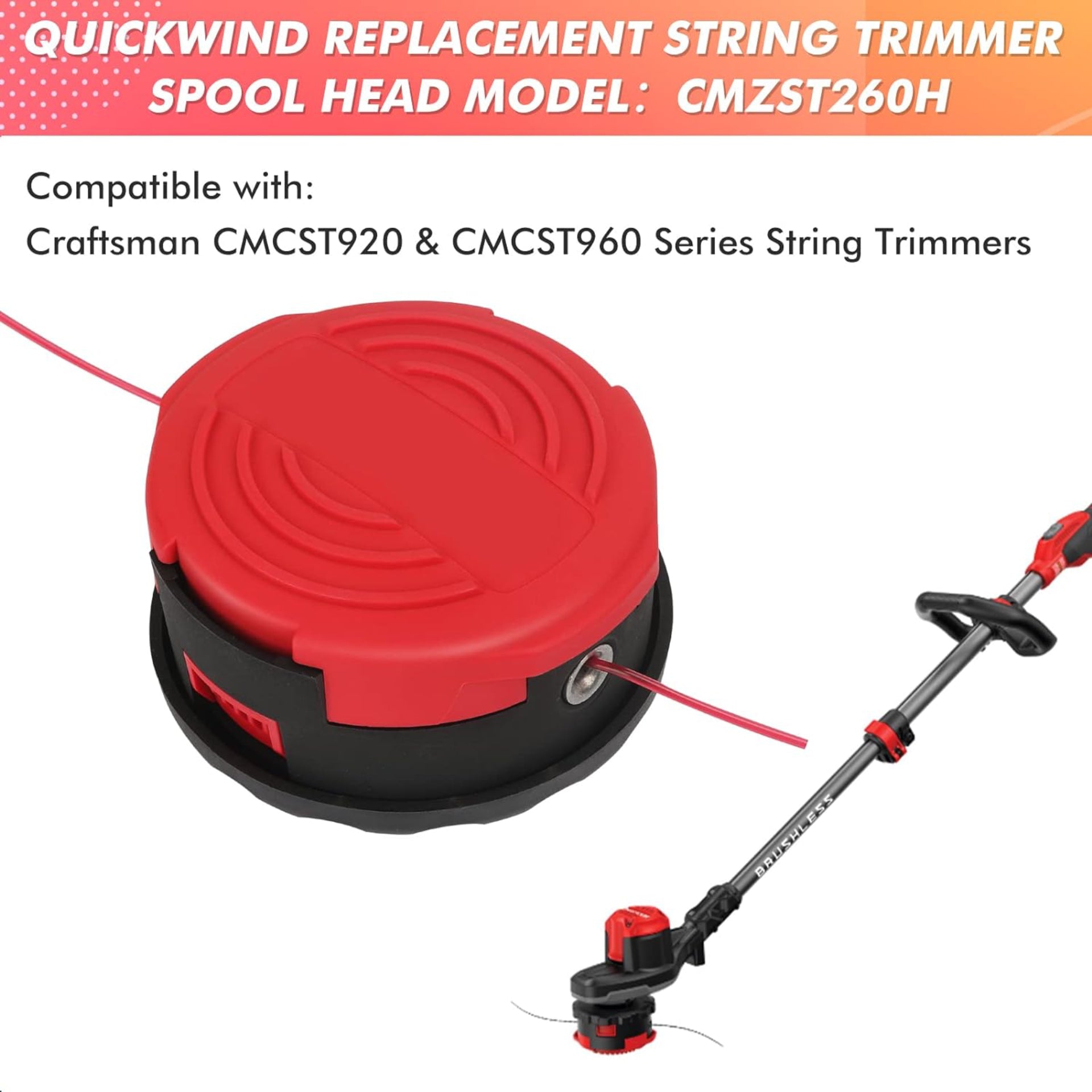 Eyoloty CMZST260H Replacement Trimmer Head Compatible with Craftsman CMCST920 CMCST960 CMCST960E1 Type 1,CMCST920M1 Qucikwind Weedwacker Series Cordless String Trimmer,With CMZST080TP 0.080" 20Ft Line