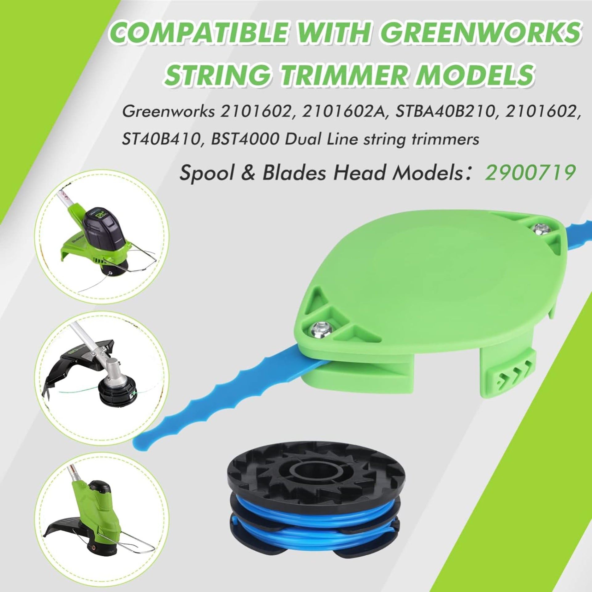 Eyoloty 32 Pack 2900719 Serrated Replacement Blades Compatible with Greenworks 2101602,2101602A,STBA40B210, 2101602,ST40B410,BST4000 String Trimmers Head,Flexible Blades with Screw Parts(37Pack)