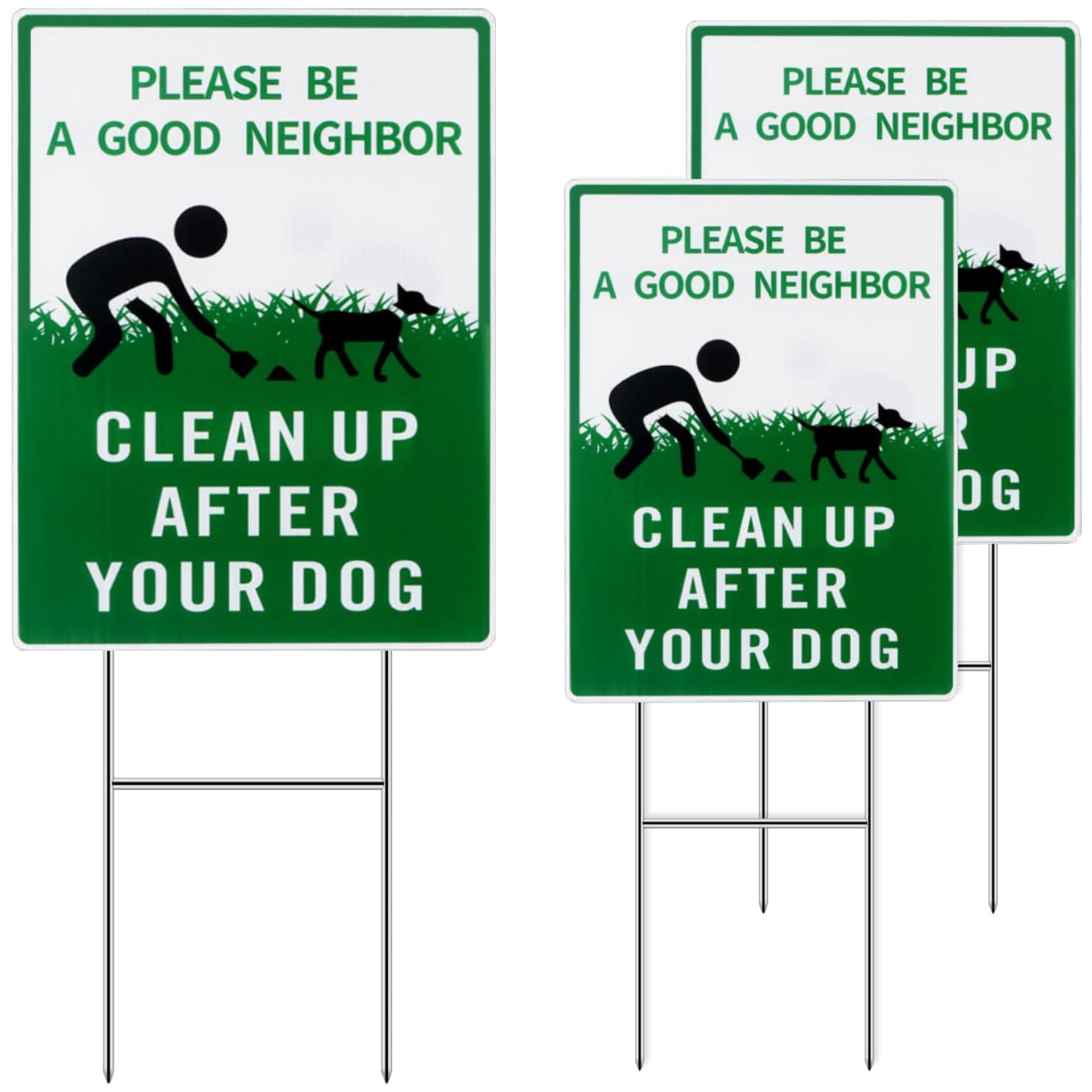 Eyoloty Clean Up After Your Dog Sign with Metal Stake,13"X10" Double Sided Dog Poop Signs for Yard,Please Be a Good Neighbor,Pick Up After Your Dog Sign,Waterproof,Fade Resistant,Easy Install (3 Pack)