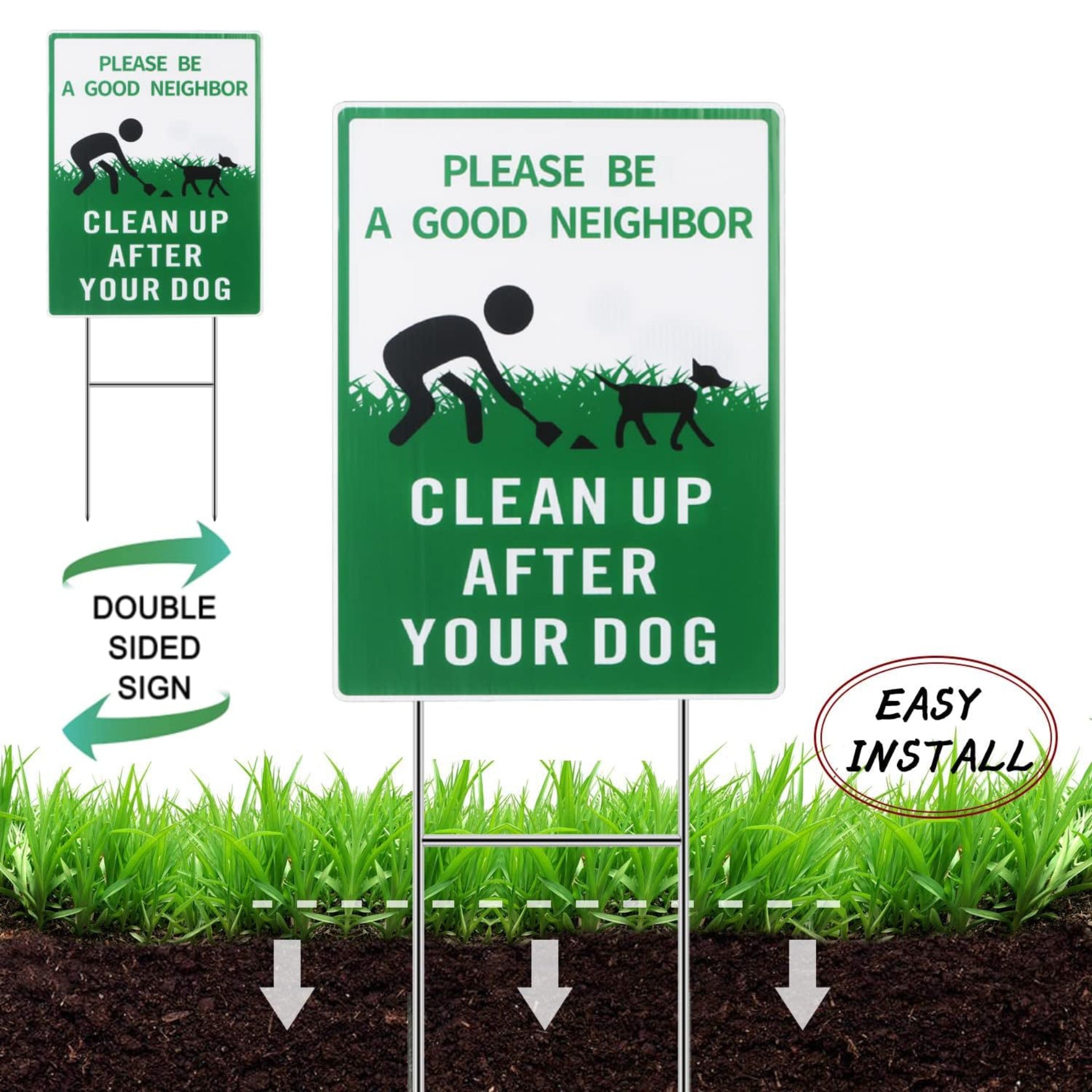 Eyoloty Clean Up After Your Dog Sign with Metal Stake,13"X10" Double Sided Dog Poop Signs for Yard,Please Be a Good Neighbor,Pick Up After Your Dog Sign,Waterproof,Fade Resistant,Easy Install (3 Pack)