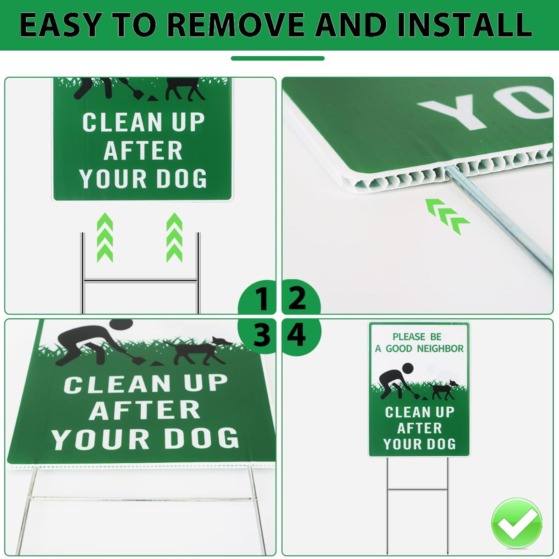 Eyoloty Clean Up After Your Dog Sign with Metal Stake,13"X10" Double Sided Dog Poop Signs for Yard,Please Be a Good Neighbor,Pick Up After Your Dog Sign,Waterproof,Fade Resistant,Easy Install (3 Pack)