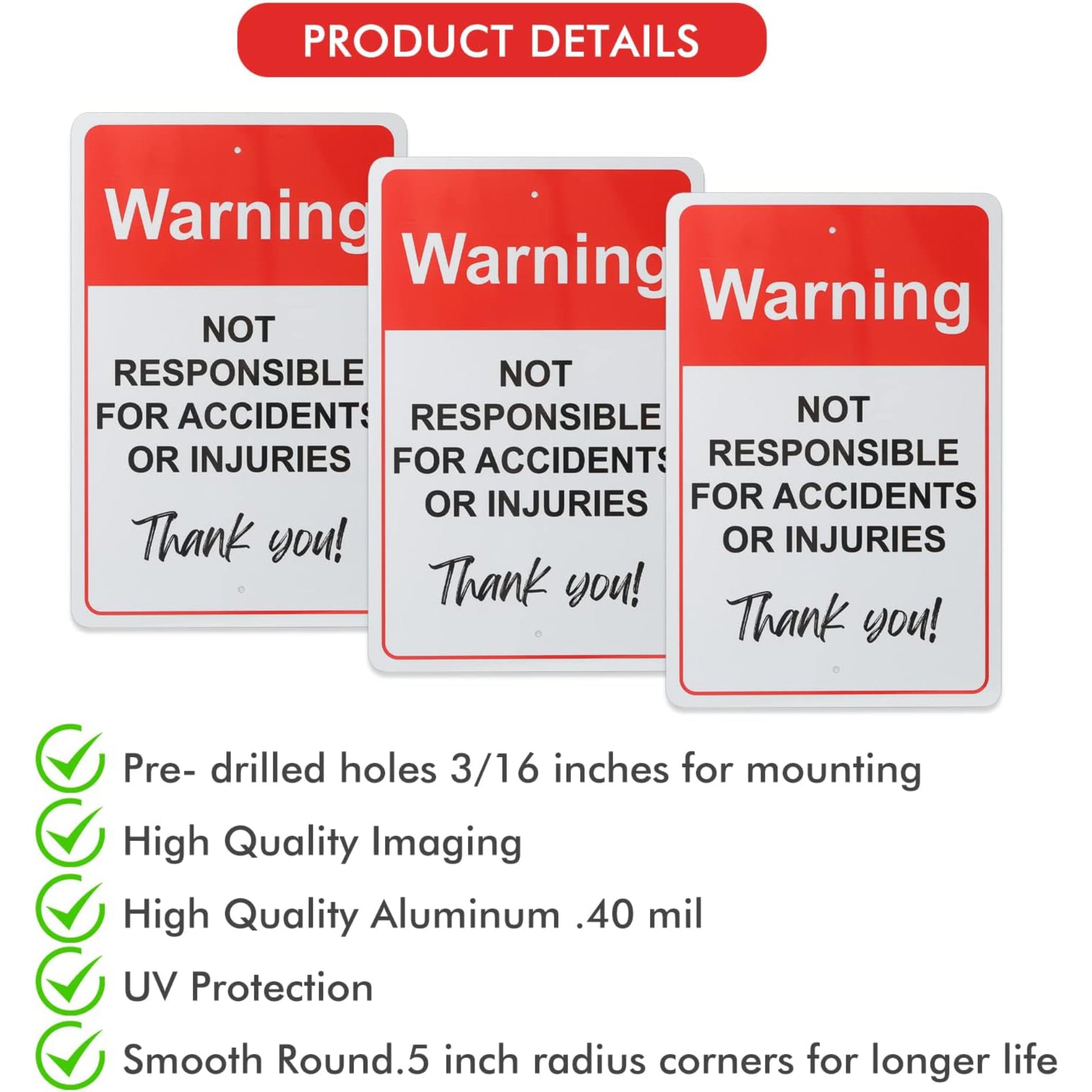 Eyoloty Not Responsible for Accidents or Injuries Sign,Enter at Your Own Risk Sign 12" x 8" .040 Aluminum Reflective Sign Rust Free Aluminum-UV Protected and Weatherproof,Indoor/Outdoor Use