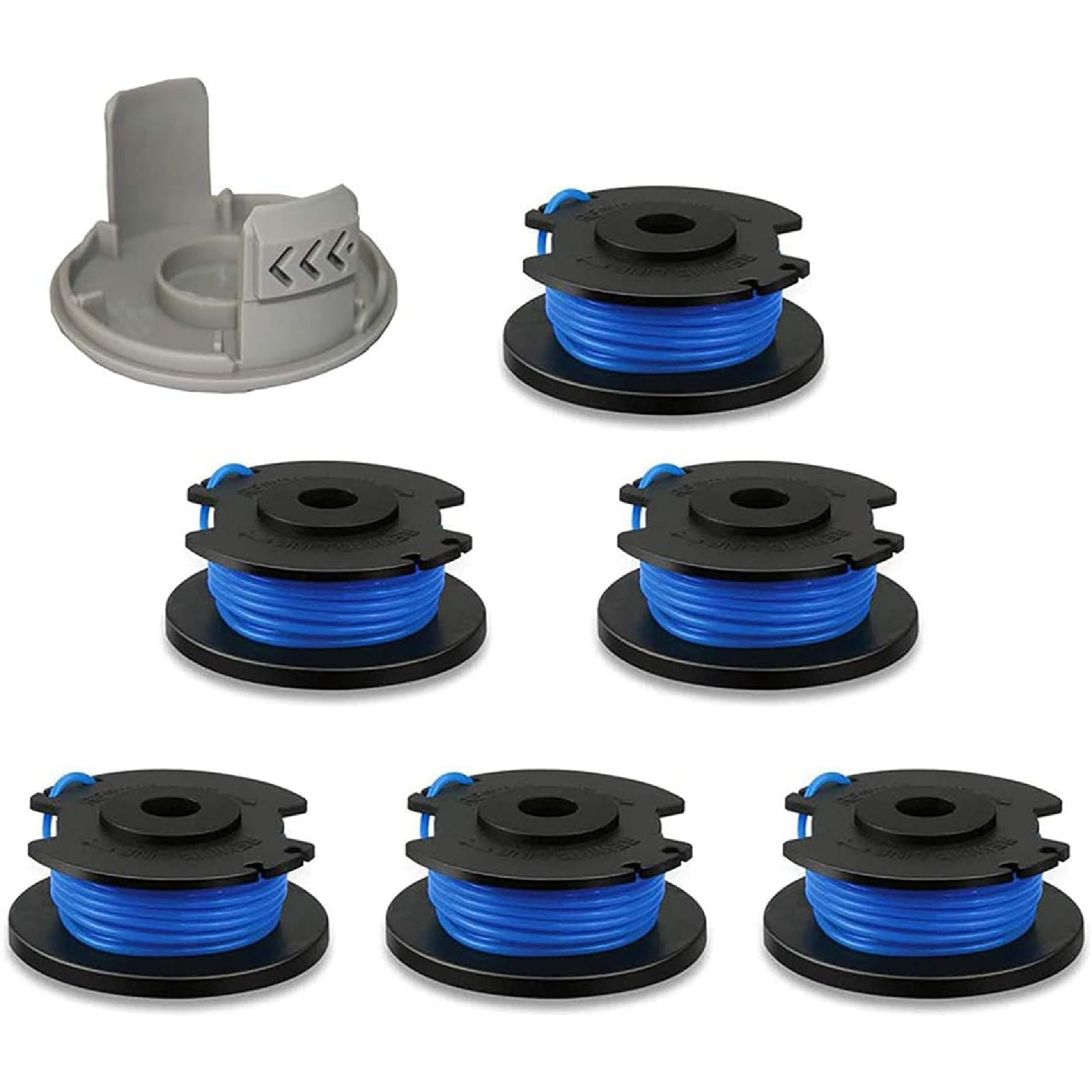 Eyoloty AC14RL3A String Trimmer Replacement Line for Ryobi One+18v, 24v, 40v Cordless Trimmers,11ft 0.065" Auto Feed Cordless Weed Eater Spools Line with AC14HCA Cap Covers Parts(6 Spools, 1 Cap)