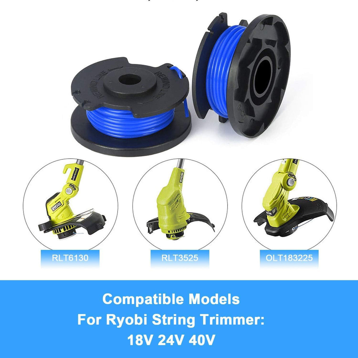 6 Bobines Fil + 2 Couvercles Pour Ryobi 18V 24V 40V - Fil 1.65mm 3.4m AC14RL3A