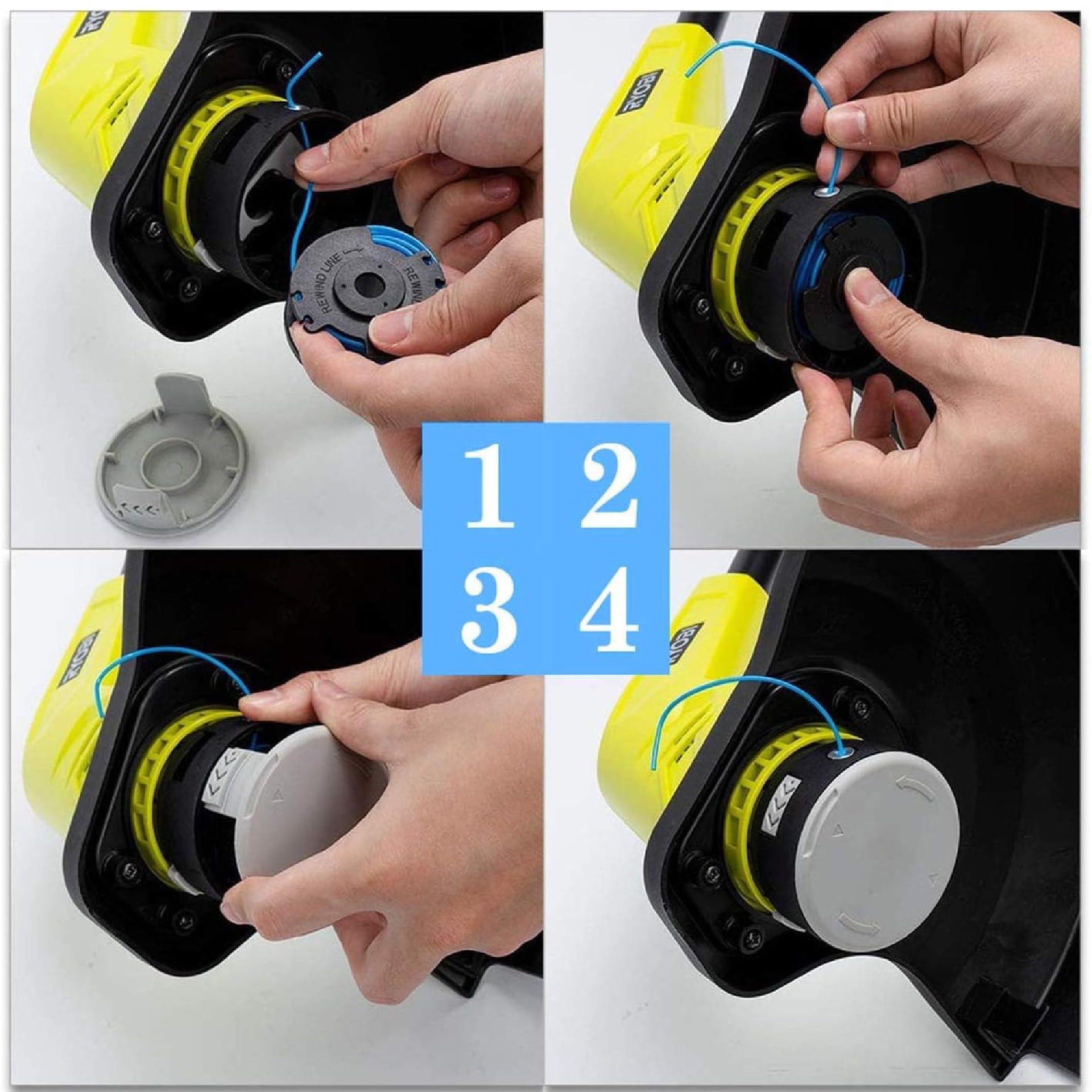Eyoloty AC14RL3A String Trimmer Replacement Line for Ryobi One+18v, 24v, 40v Cordless Trimmers,11ft 0.065" Auto Feed Cordless Weed Eater Spools Line with AC14HCA Cap Covers Parts(6 Spools, 1 Cap)