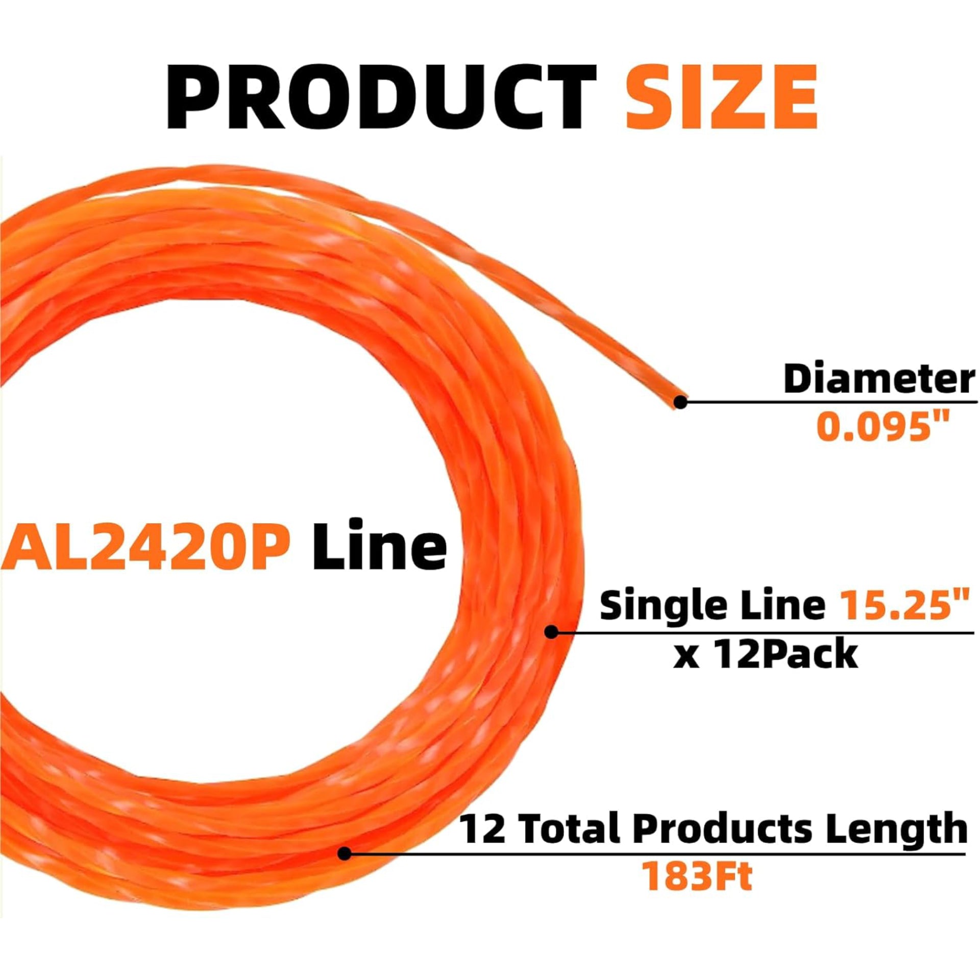 Eyoloty AL2420P AL2450S AL2470B AL2420PB 0.095" 183Ft Trimmer Line Compatible with EGO 56-Volt 15" ST1500 ST1500-S ST1500F ST1500SF STA1500 Trimmer & Multi-Head String Trimmer Attachment (12 Pack)