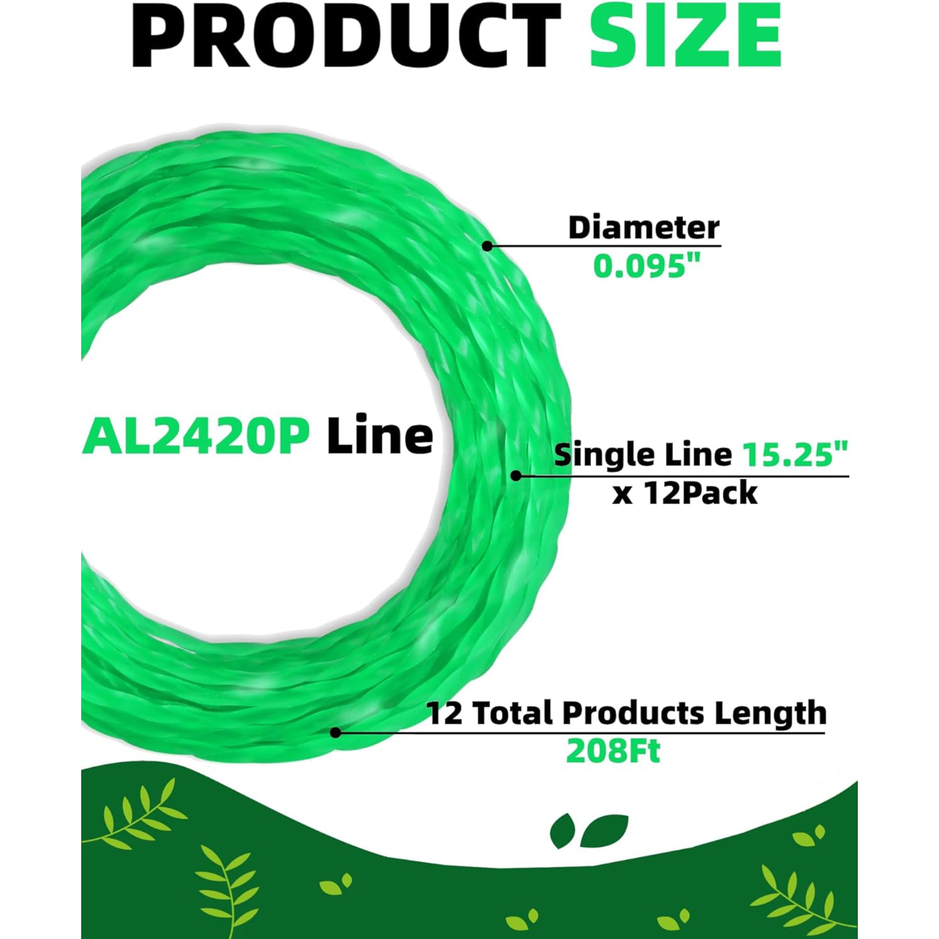 Eyoloty AL2420P Pre-Cut 0.095" 208Ft Twisted Line Compatible with EGO 56-Volt 15" ST1500 ST1500-S ST1500F ST1500SF STA1500 String Trimmer Weed Eater,AL2450S AL2470B AL2420PB Trimmer Line (12 Pack)