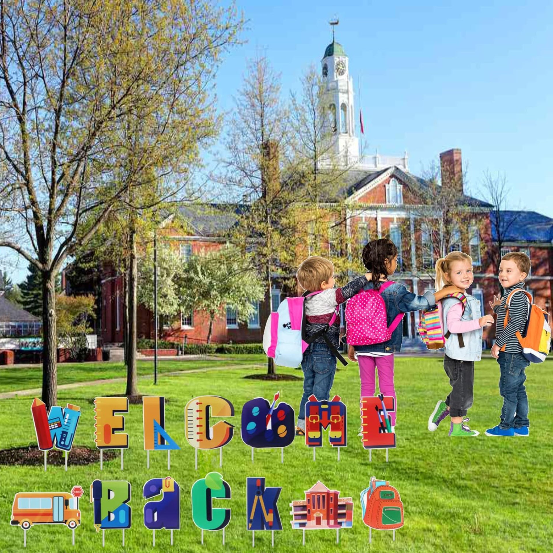 Eyoloty Welcome Back to School Yard Sign,Welcome Back Yard Sign with Stakes,Back To School Decorations Sign for First Day of School Outdoor Lawn Party,Waterproof Corrugated Board,Not Fade (14 Pcs)