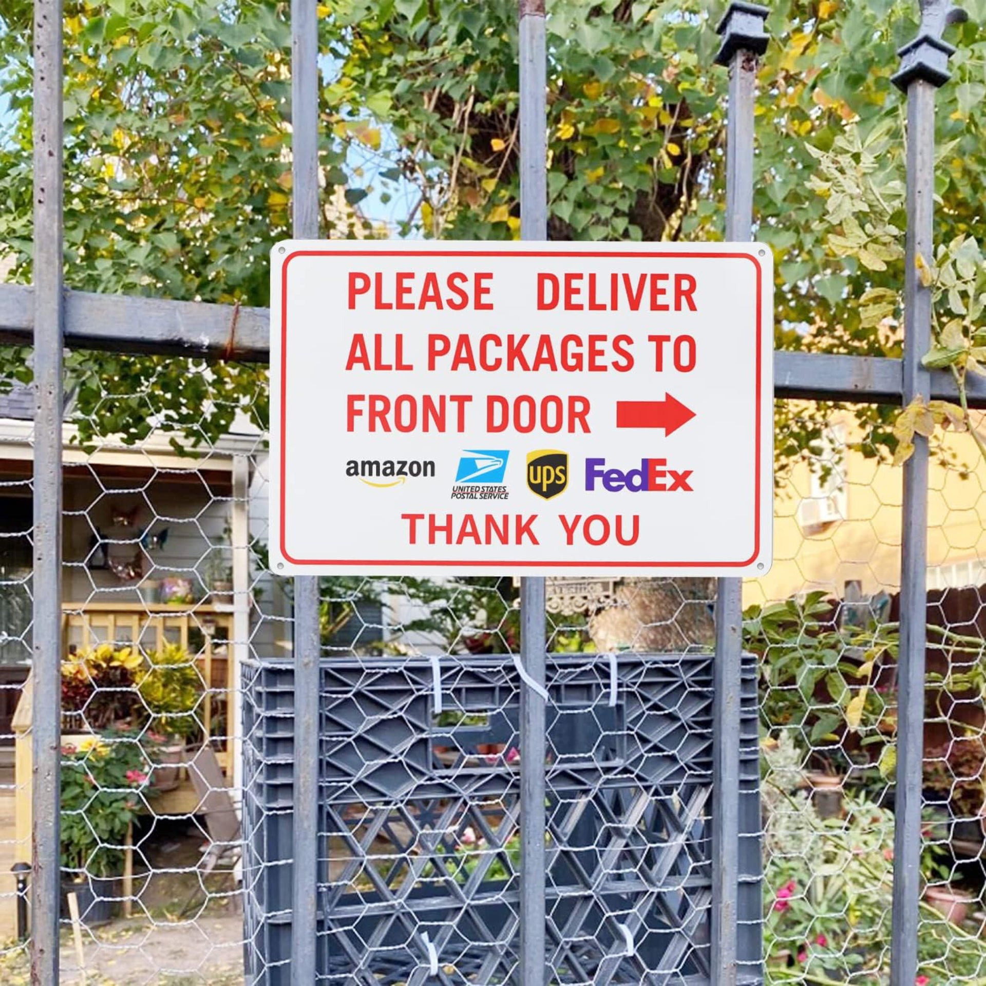 Eyoloty Package Delivery Sign Instructions,Delivery Amazon UPS FedEx Packages to Front Door,12" x 8" Aluminum Package Signs,Easy Mounting,Fade Resistance,Indoor/Outdoor Use(2 Pack)