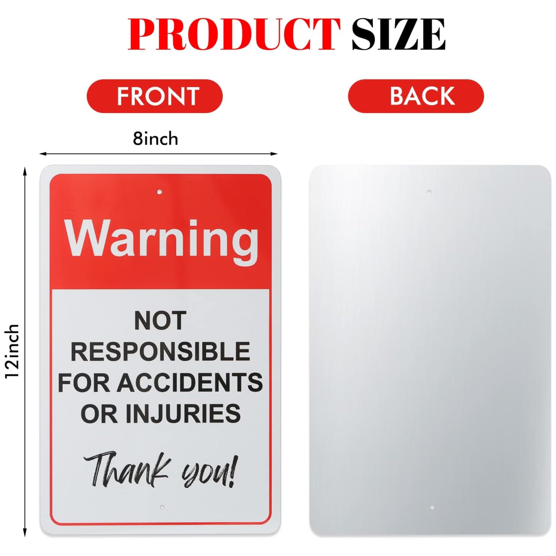 Eyoloty Not Responsible for Accidents or Injuries Sign,Enter at Your Own Risk Sign 12" x 8" .040 Aluminum Reflective Sign Rust Free Aluminum-UV Protected and Weatherproof,Indoor/Outdoor Use