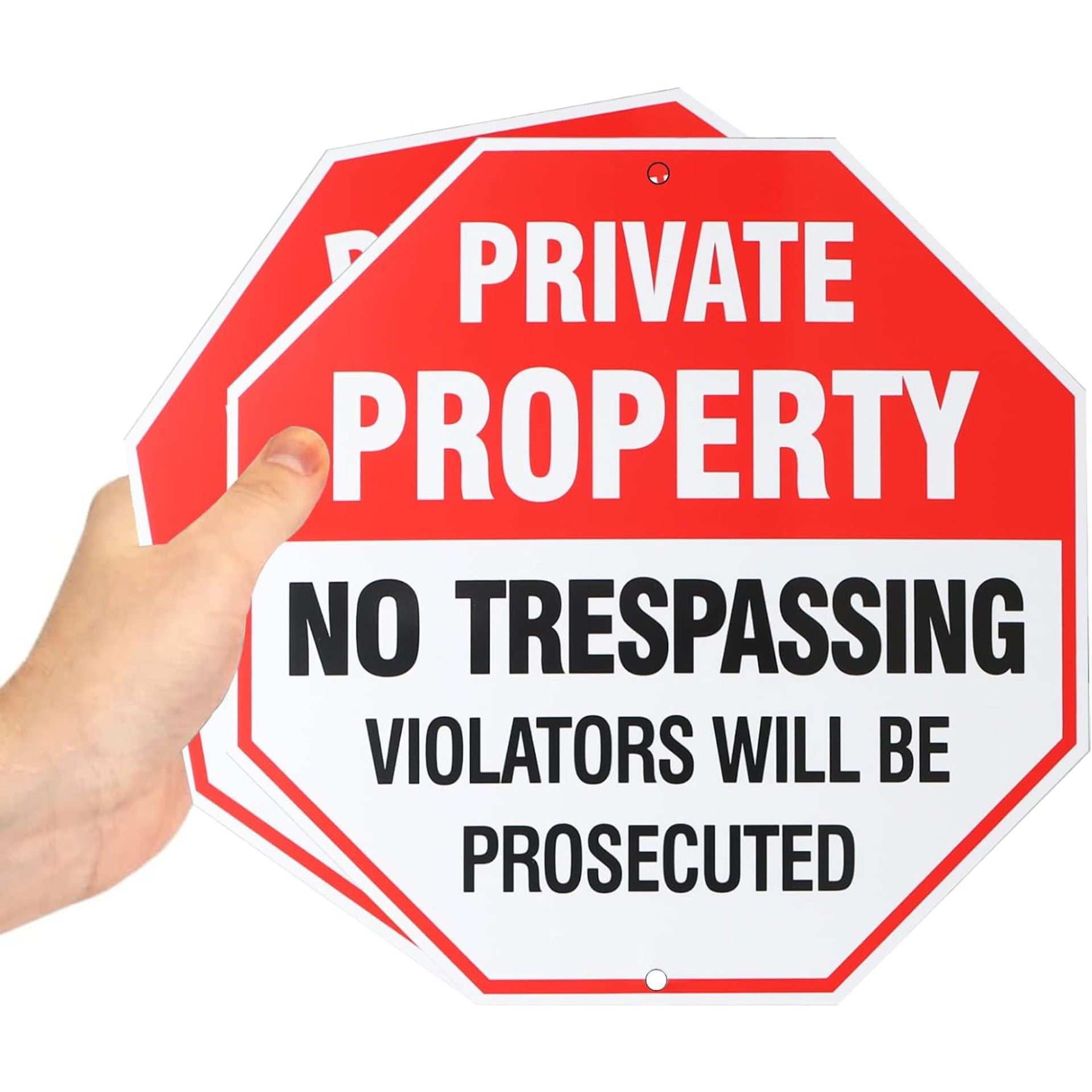 Eyoloty 2 Pack Private Property No Trespassing Signs,12 x 12 Inch Metal No Trespassing Signs Heavy Duty Aluminum,UV Ink Printing,Security Signs for House,Business,Waterproof Indoor/Outdoor Use