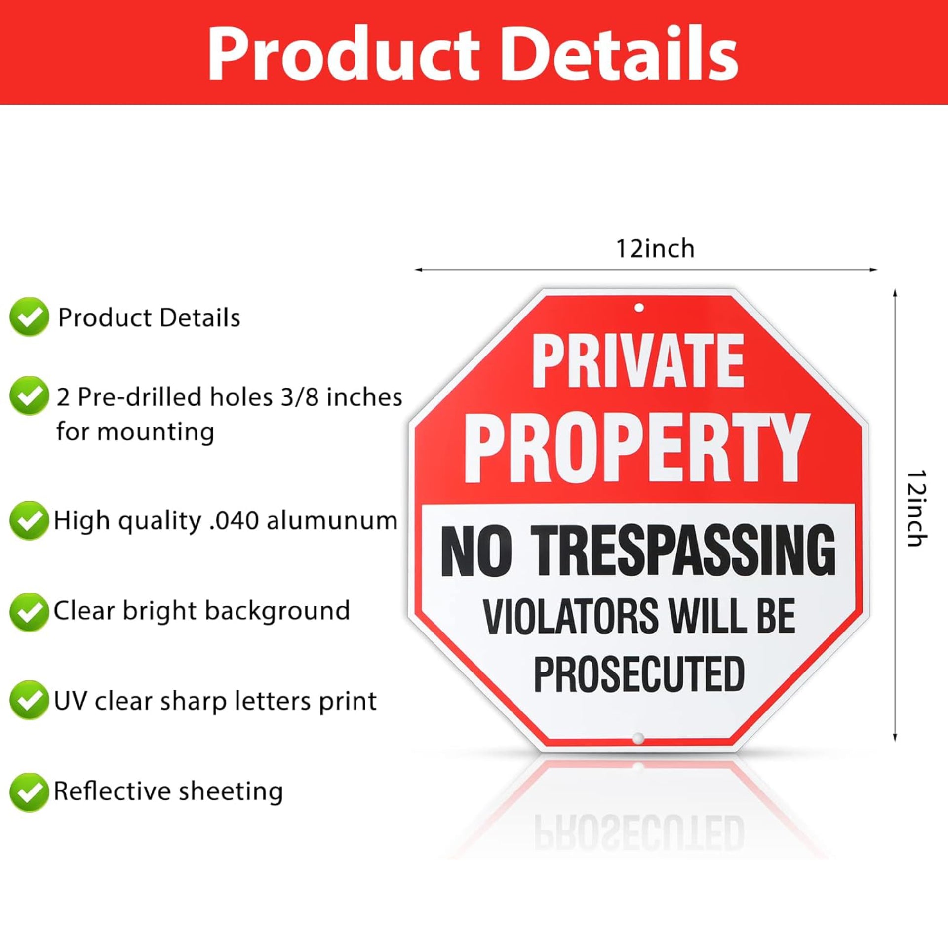 Eyoloty 2 Pack Private Property No Trespassing Signs,12 x 12 Inch Metal No Trespassing Signs Heavy Duty Aluminum,UV Ink Printing,Security Signs for House,Business,Waterproof Indoor/Outdoor Use