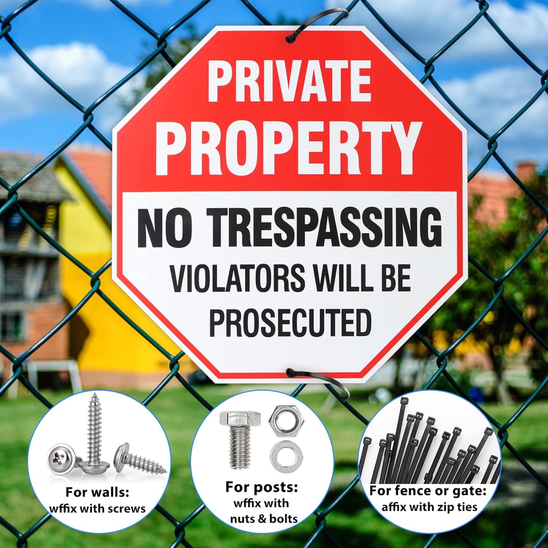 Eyoloty 2 Pack Private Property No Trespassing Signs,12 x 12 Inch Metal No Trespassing Signs Heavy Duty Aluminum,UV Ink Printing,Security Signs for House,Business,Waterproof Indoor/Outdoor Use