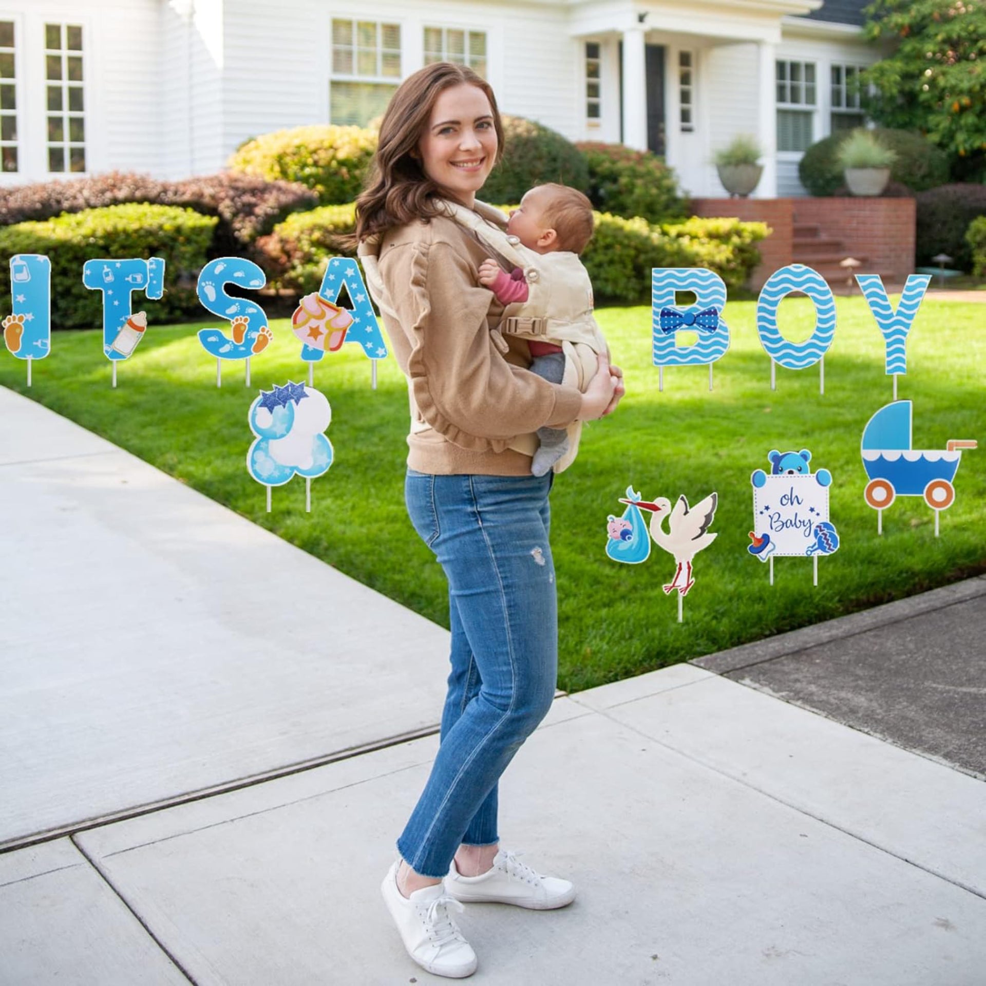 Eyoloty 11 Pcs Large It‘s A Boy Yard Signs with Stakes,Blue Baby Shower Gender Reveal Signs Decorations,Welcome Home Baby Sign Waterproof Corrguated Plastic,Not Fade,Outdoor Lawn Garden Party Use