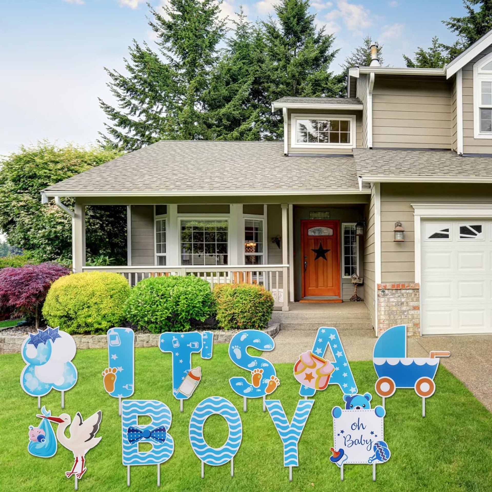 Eyoloty 11 Pcs Large It‘s A Boy Yard Signs with Stakes,Blue Baby Shower Gender Reveal Signs Decorations,Welcome Home Baby Sign Waterproof Corrguated Plastic,Not Fade,Outdoor Lawn Garden Party Use