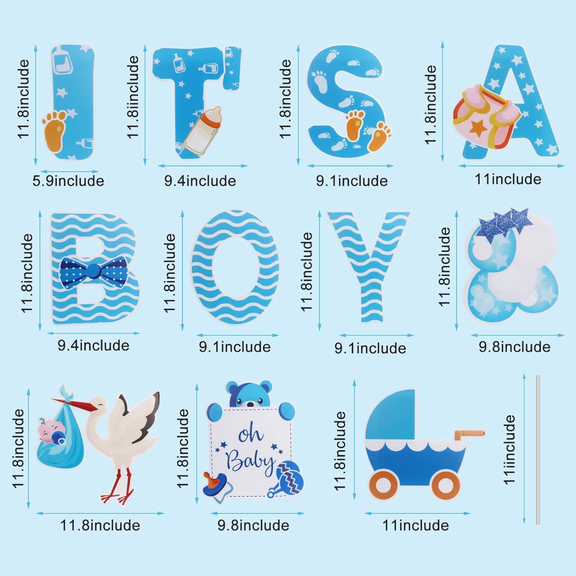 Eyoloty 11 Pcs Large It‘s A Boy Yard Signs with Stakes,Blue Baby Shower Gender Reveal Signs Decorations,Welcome Home Baby Sign Waterproof Corrguated Plastic,Not Fade,Outdoor Lawn Garden Party Use