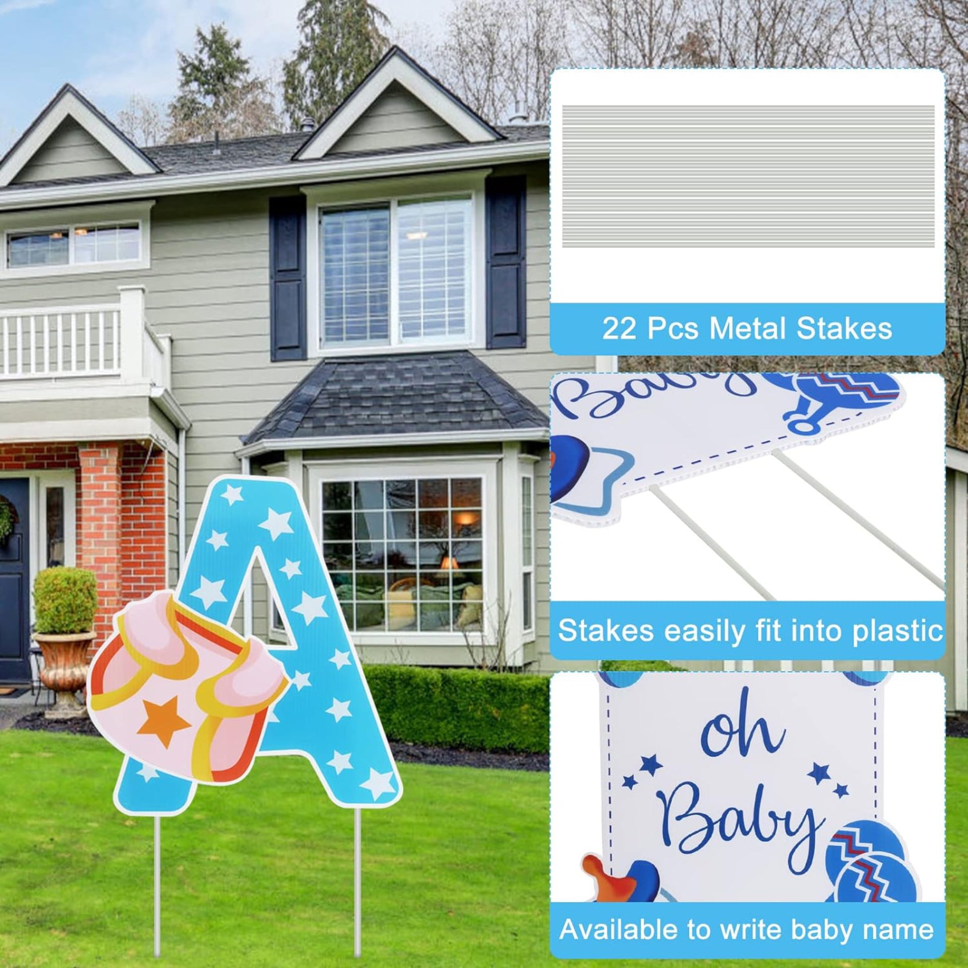 Eyoloty 11 Pcs Large It‘s A Boy Yard Signs with Stakes,Blue Baby Shower Gender Reveal Signs Decorations,Welcome Home Baby Sign Waterproof Corrguated Plastic,Not Fade,Outdoor Lawn Garden Party Use