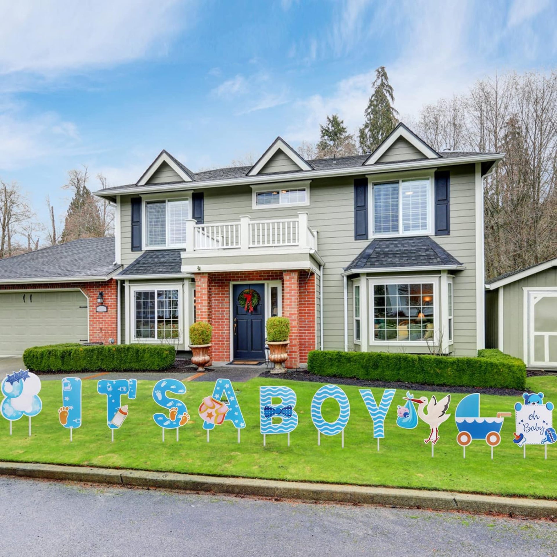 Eyoloty 11 Pcs Large It‘s A Boy Yard Signs with Stakes,Blue Baby Shower Gender Reveal Signs Decorations,Welcome Home Baby Sign Waterproof Corrguated Plastic,Not Fade,Outdoor Lawn Garden Party Use