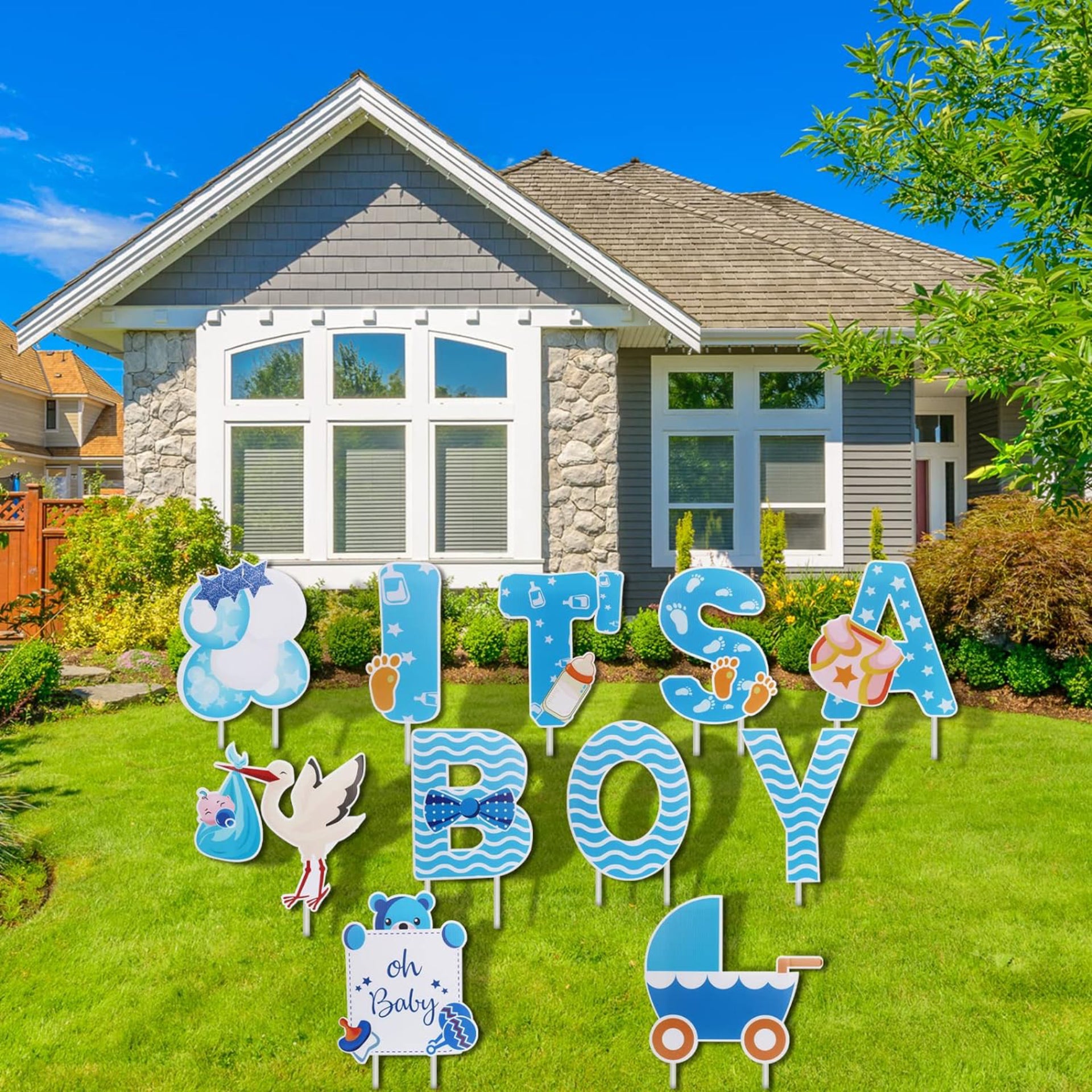 Eyoloty 11 Pcs Large It‘s A Boy Yard Signs with Stakes,Blue Baby Shower Gender Reveal Signs Decorations,Welcome Home Baby Sign Waterproof Corrguated Plastic,Not Fade,Outdoor Lawn Garden Party Use
