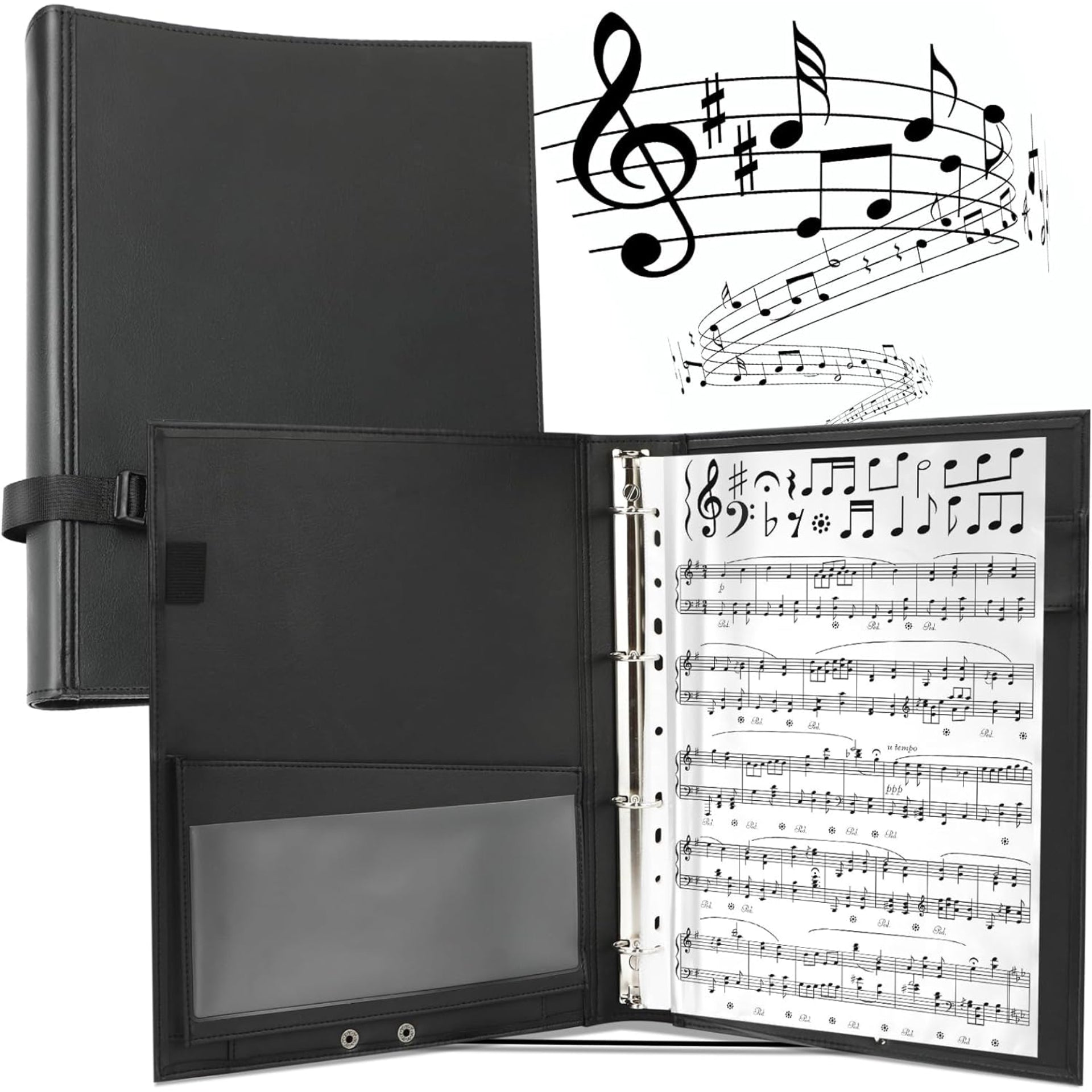 Eyoloty Notenmappe Chormappe Gesangsmappe für Notenblätter bis DIN A4,Kunstleder mit Handgurt und 24 Seite Taschen Clef, Für Notenblätter Instrumentalist Musiker - Füllmenge max. 200 Blatt