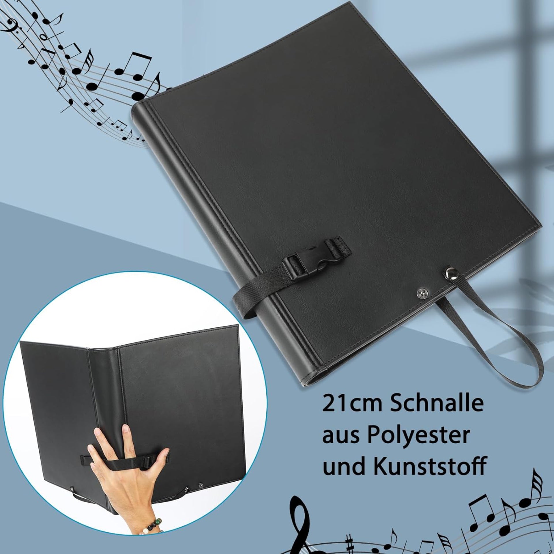 Eyoloty Notenmappe Chormappe Gesangsmappe für Notenblätter bis DIN A4,Kunstleder mit Handgurt und 24 Seite Taschen Clef, Für Notenblätter Instrumentalist Musiker - Füllmenge max. 200 Blatt