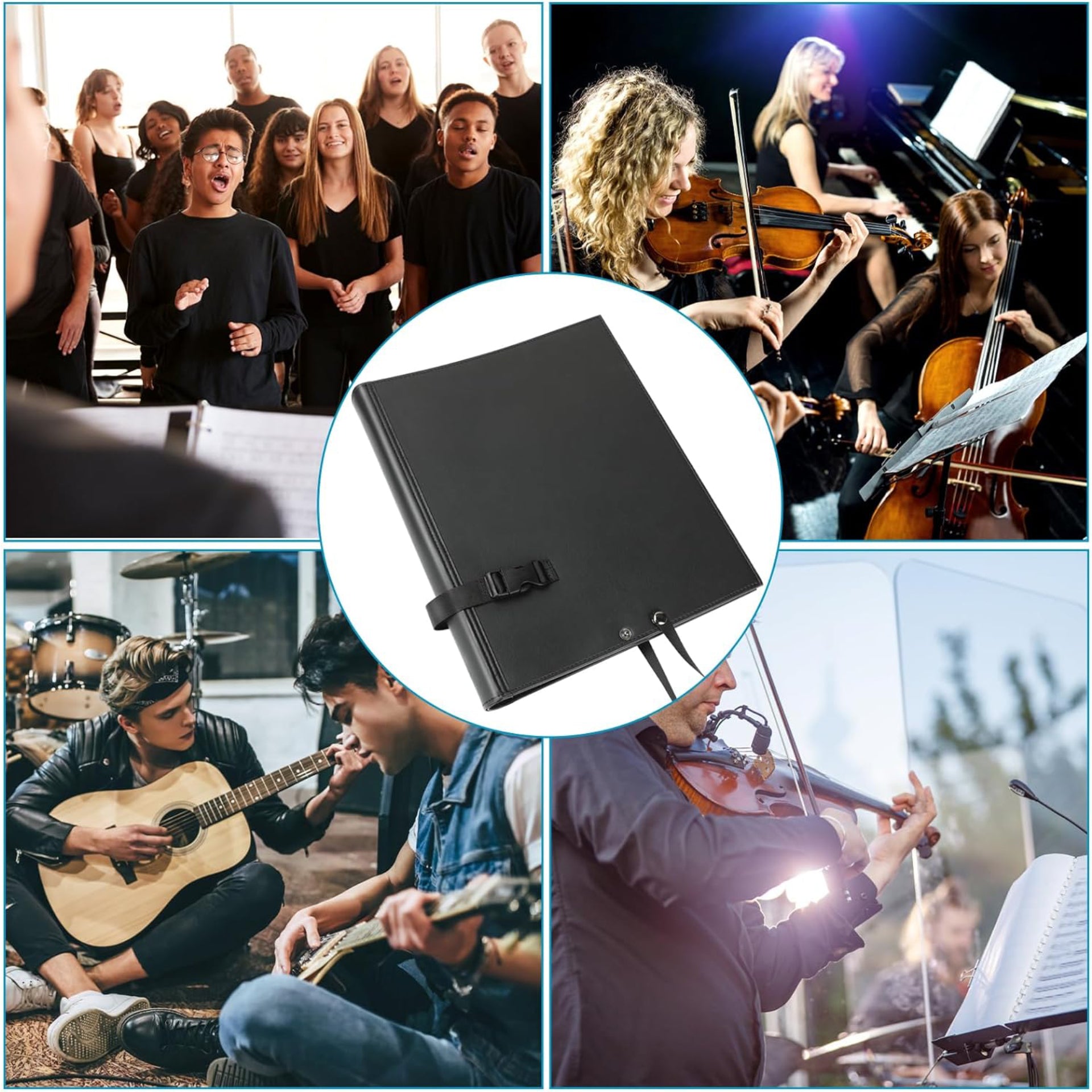 Eyoloty Notenmappe Chormappe Gesangsmappe für Notenblätter bis DIN A4,Kunstleder mit Handgurt und 24 Seite Taschen Clef, Für Notenblätter Instrumentalist Musiker - Füllmenge max. 200 Blatt