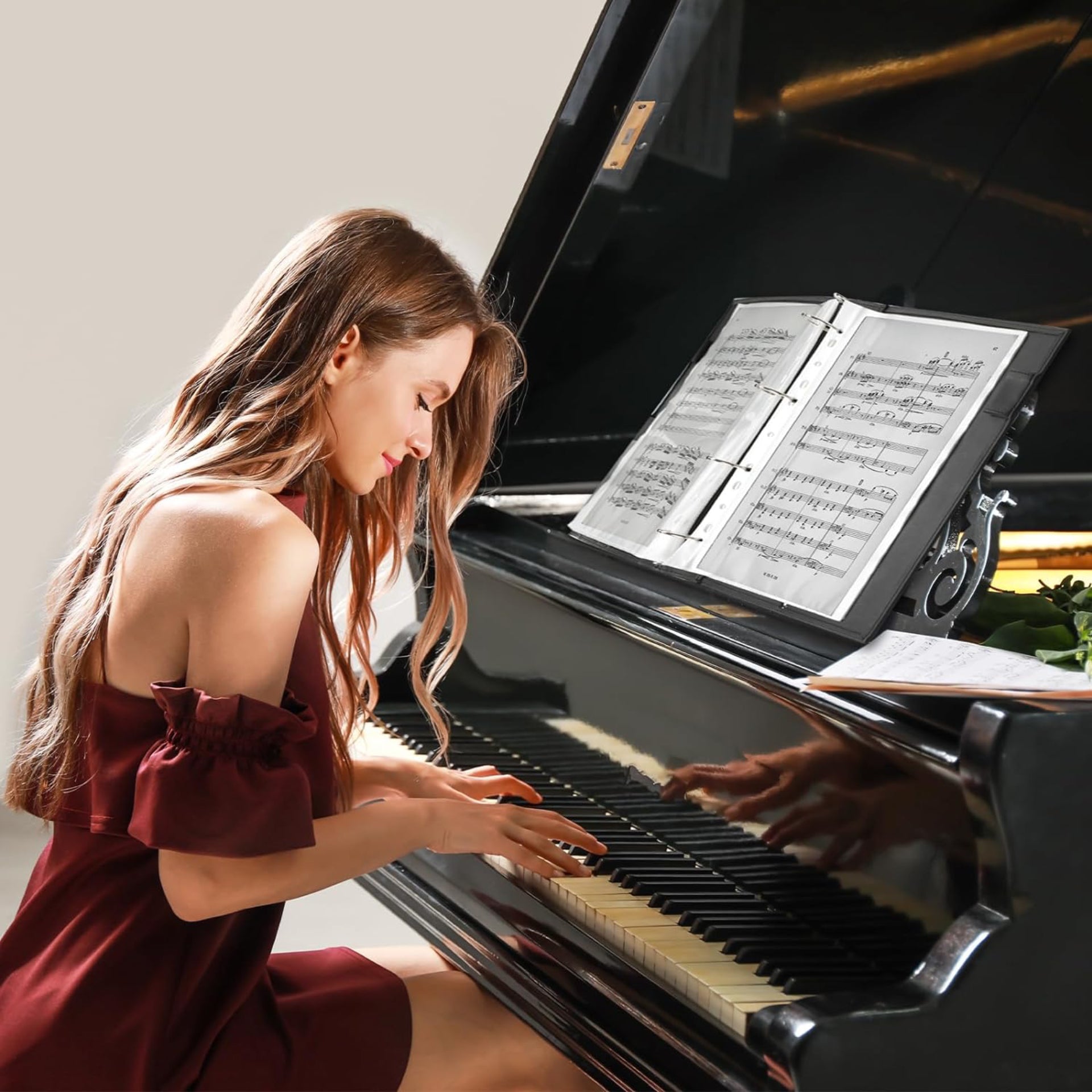 Eyoloty Notenmappe Chormappe Gesangsmappe für Notenblätter bis DIN A4,Kunstleder mit Handgurt und 24 Seite Taschen Clef, Für Notenblätter Instrumentalist Musiker - Füllmenge max. 200 Blatt