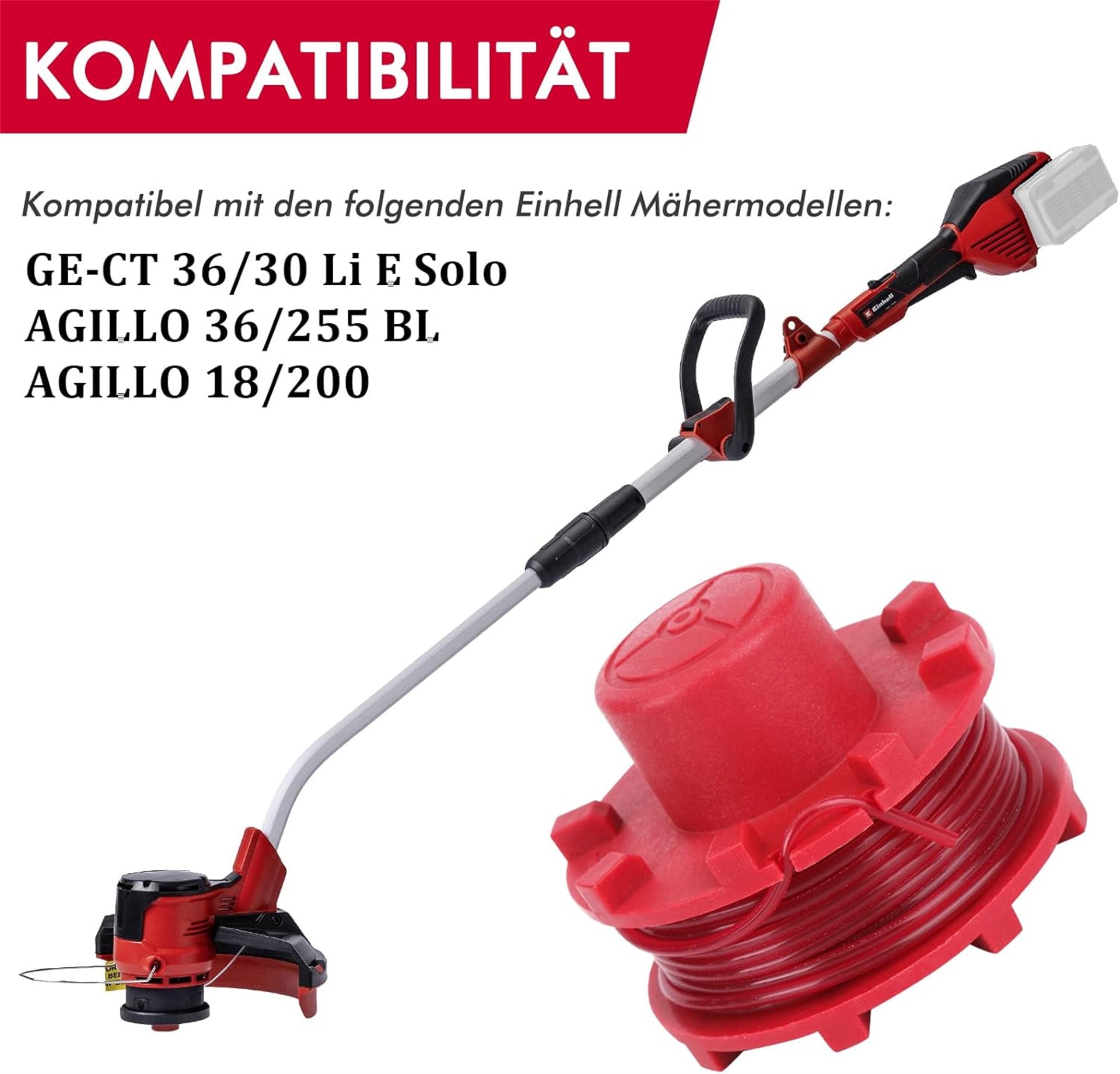 Eyoloty GE-CT 36/30 Li E Fadenspule passend für Einhell Akku-Rasentrimmer GE-CT 36/30 Li E Solo，AGILLO 36/255 BL, AGILLO 18/200 Ersatzfadenspule Länge 8 m, aus Nylon, Durchmesser 2 mm (3 Stücke)
